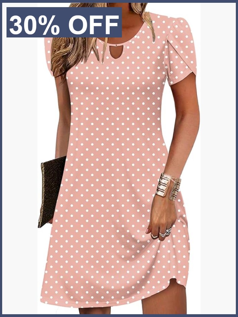 Loose Fit A-Line Mini Dress With Pockets, Polyester Spandex Summer Casual